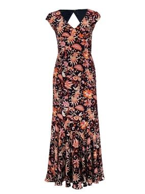 Anthropologie Leifsdottir 100% Silk Navy Floral Mermaid Maxi Dress, Women's 0P